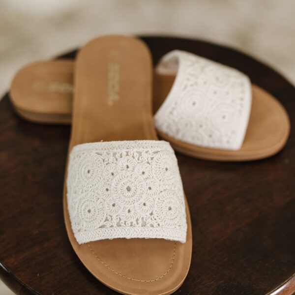 Imelda Off White Crocheted Slip On Sandal